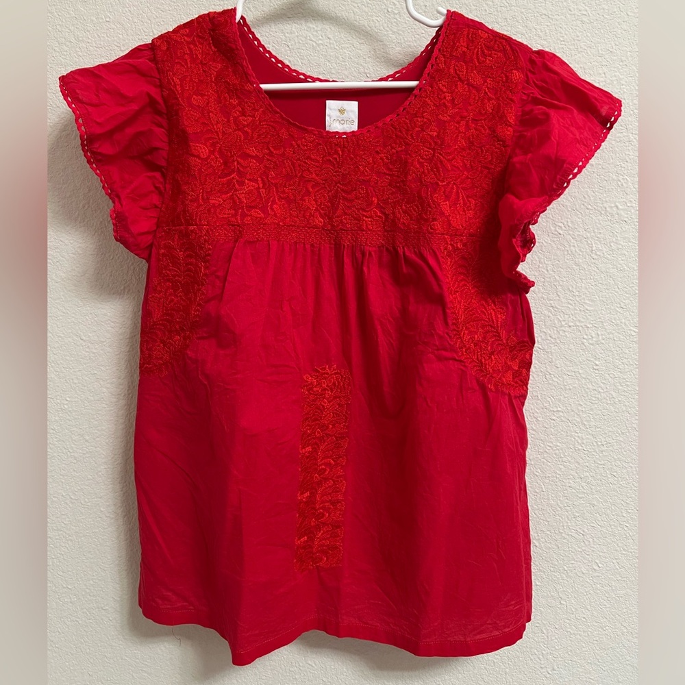 J Marie red embroidered top, size L